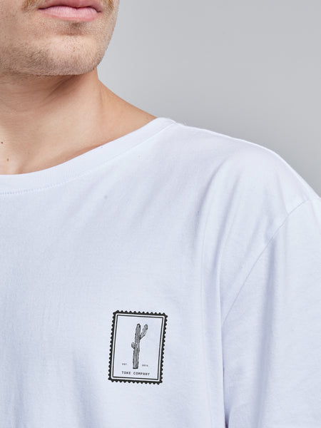 Polera Hombre Blanca Manga Corta Cactus