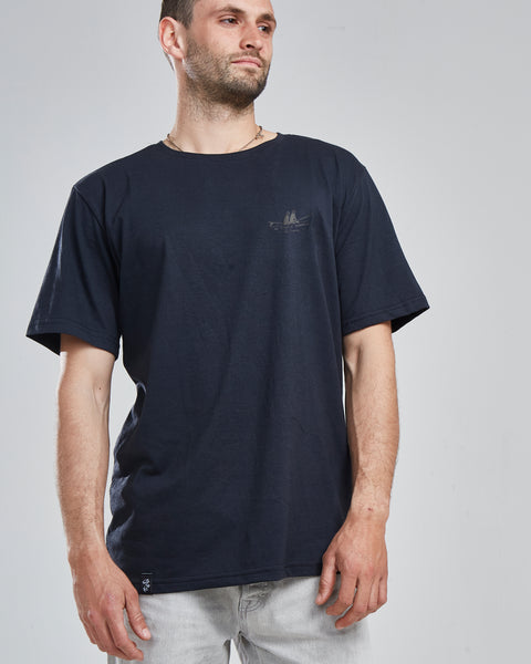 Polera Hombre Negro Manga Corta Waves