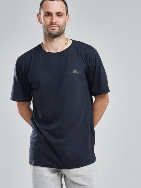 Polera Hombre Negro Manga Corta Waves