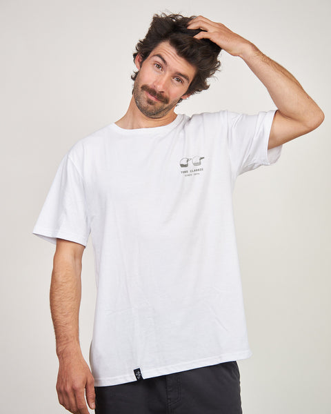Polera Hombre Manga Corta Blanca Cascos