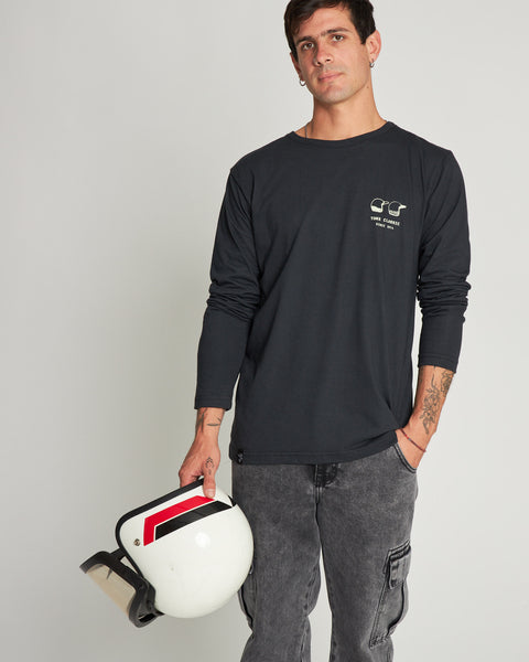 Polera Negra Manga Larga Hombre Cascos