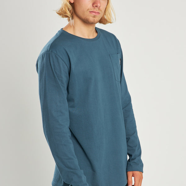 Polera Manga Larga Azul Bolsillo