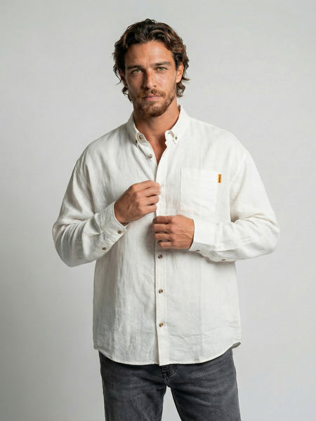 Camisa Manga Larga Hombre Lino Blanca