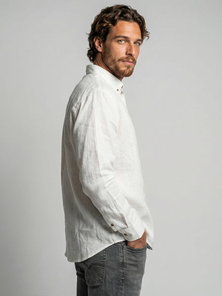 Camisa Manga Larga Hombre Lino Blanca