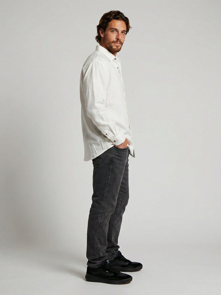 Camisa Manga Larga Hombre Lino Blanca