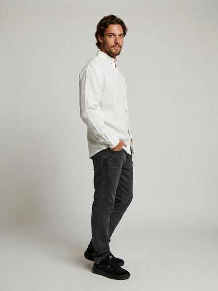 Camisa Manga Larga Hombre Lino Blanca