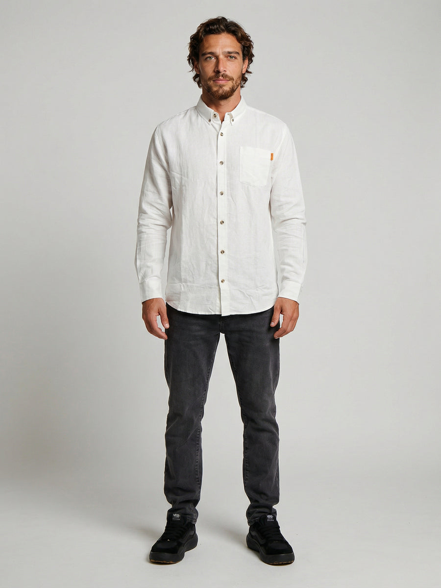 Camisa Manga Larga Hombre Lino Blanca