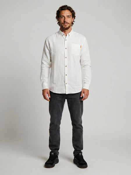 Camisa Manga Larga Hombre Lino Blanca