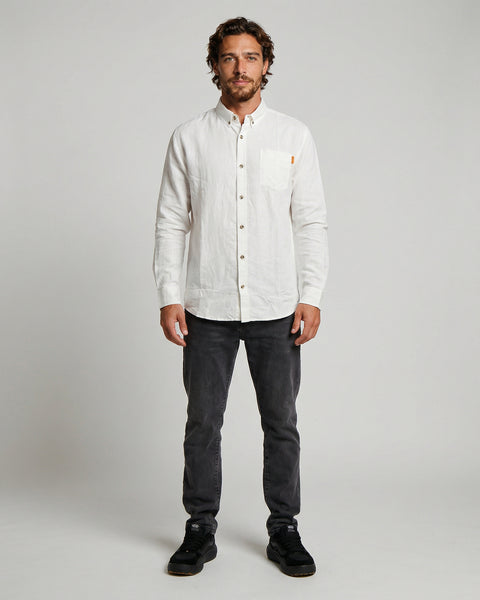 Camisa Manga Larga Hombre Lino Blanca