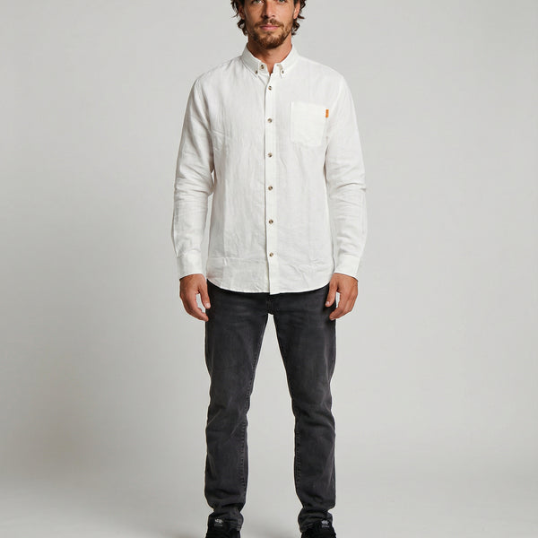 Camisa Manga Larga Hombre Lino Blanca