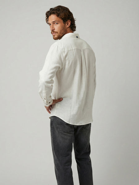 Camisa Manga Larga Hombre Lino Blanca