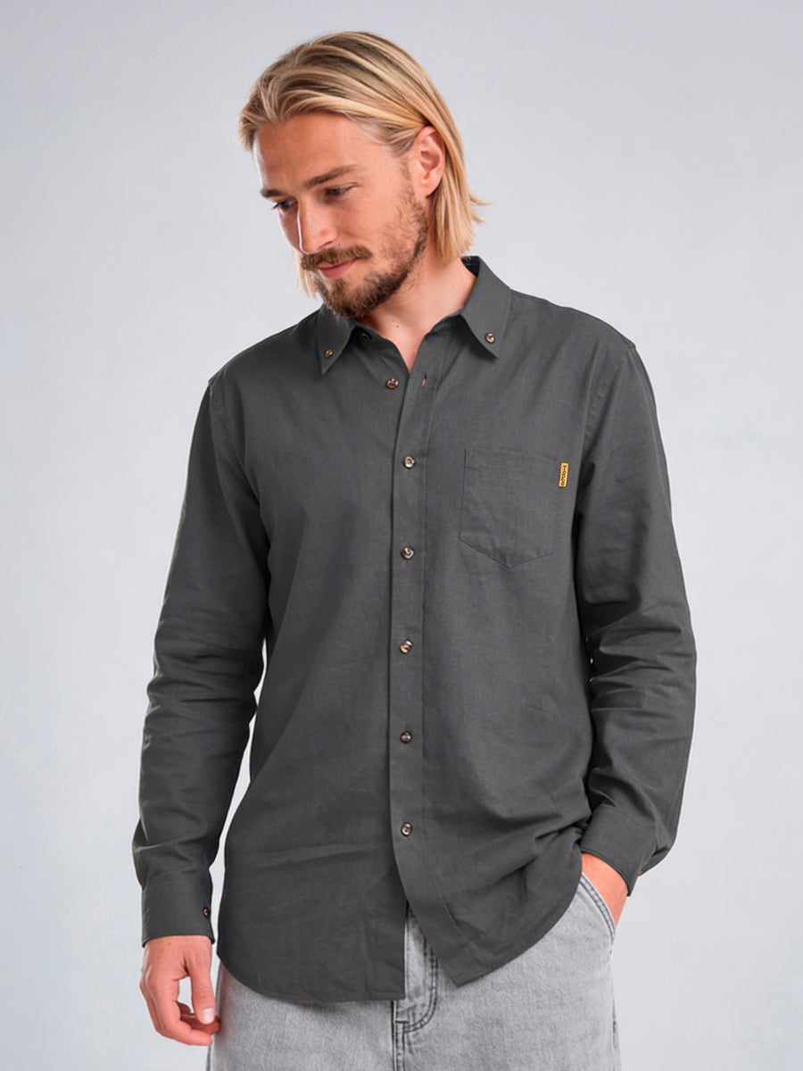 Camisa Manga Larga Hombre Lino Gris
