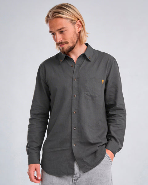 Camisa Manga Larga Hombre Lino Gris