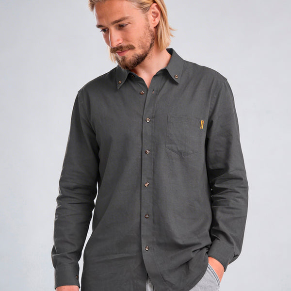 Camisa Manga Larga Hombre Lino Gris