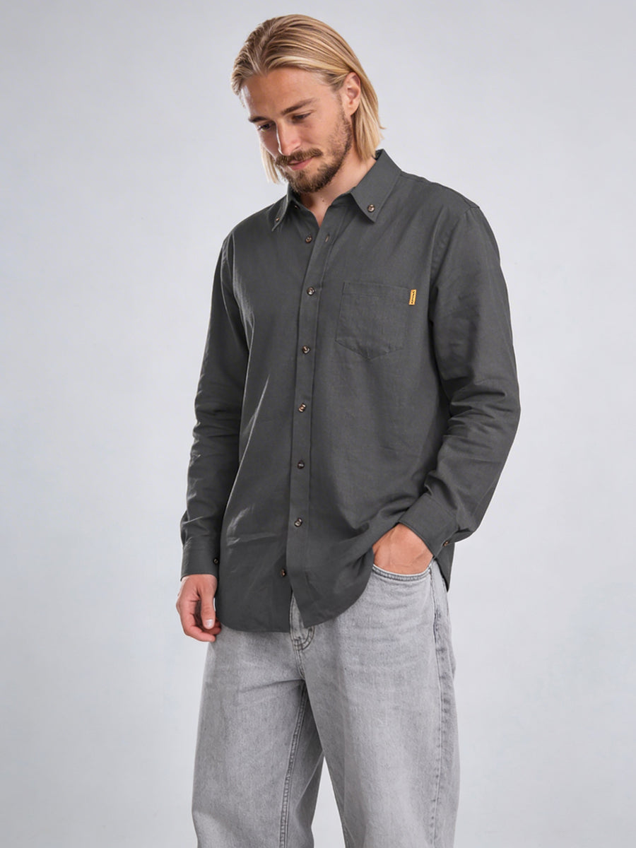 Camisa Manga Larga Hombre Lino Gris