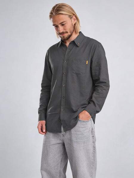 Camisa Manga Larga Hombre Lino Gris