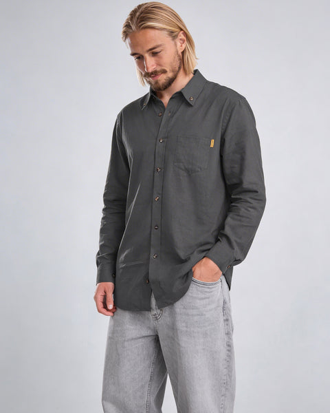 Camisa Manga Larga Hombre Lino Gris