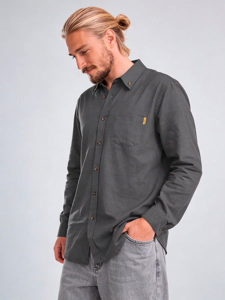 Camisa Manga Larga Hombre Lino Gris