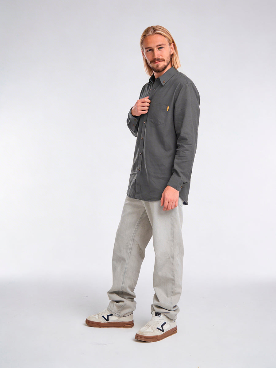 Camisa Manga Larga Hombre Lino Gris
