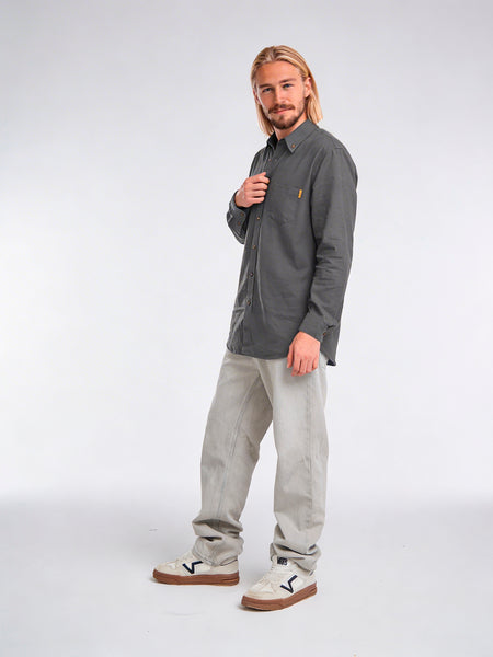 Camisa Manga Larga Hombre Lino Gris
