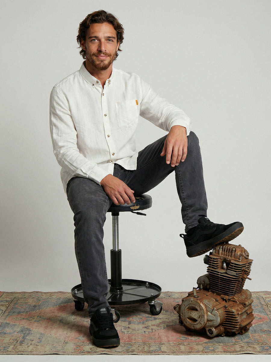 Camisa Manga Larga Hombre Lino Blanca