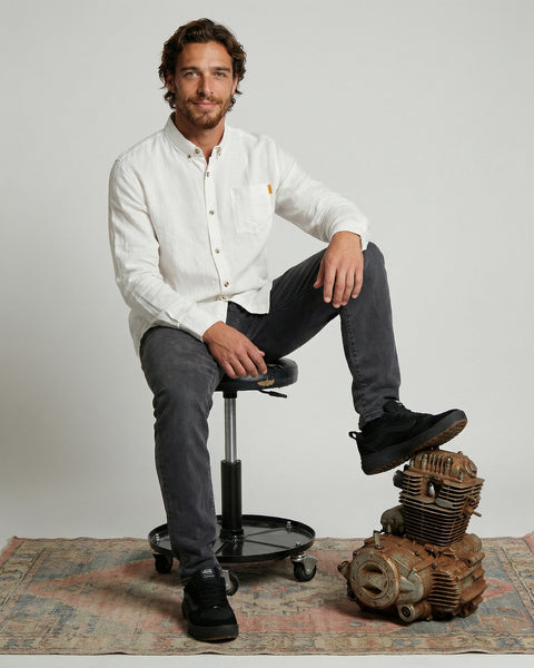 Camisa Manga Larga Hombre Lino Blanca