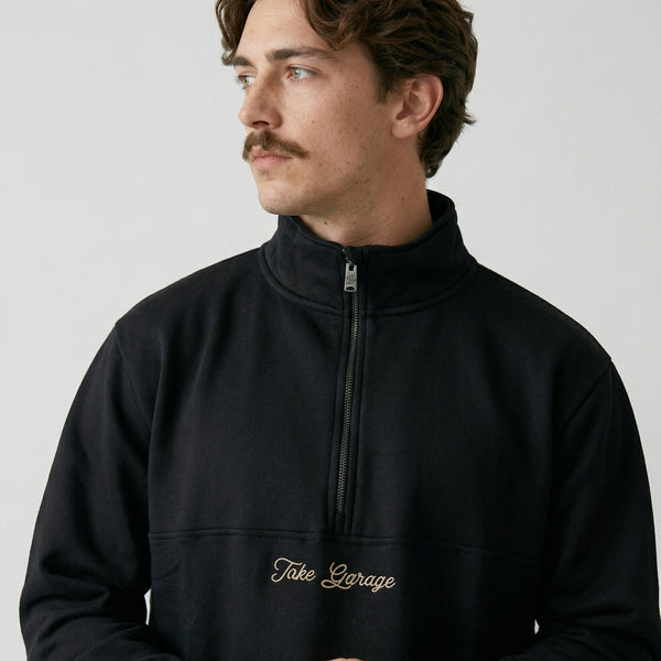 Poleron Half Zipper Negro Hombre Ozzy