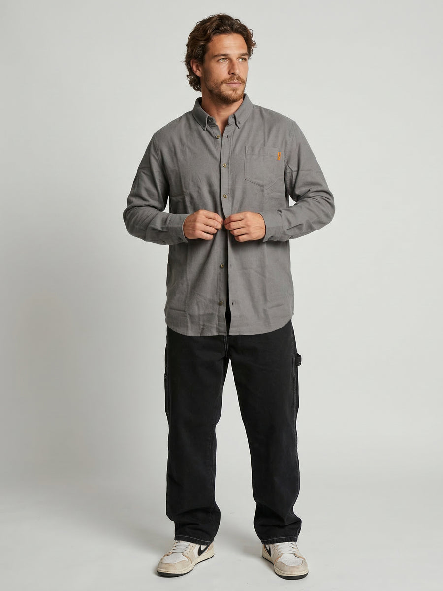 Camisa Manga Larga Hombre Algodón Gris