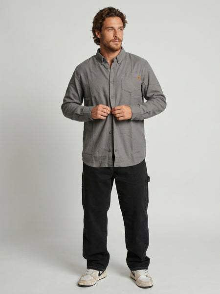 Camisa Manga Larga Hombre Algodón Gris