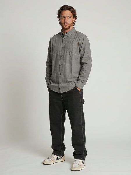 Camisa Manga Larga Hombre Algodón Gris