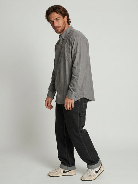Camisa Manga Larga Hombre Algodón Gris