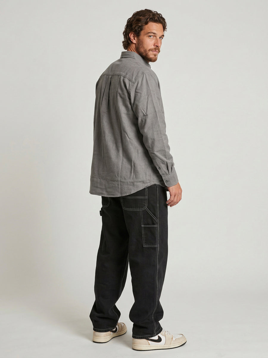 Camisa Manga Larga Hombre Algodón Gris