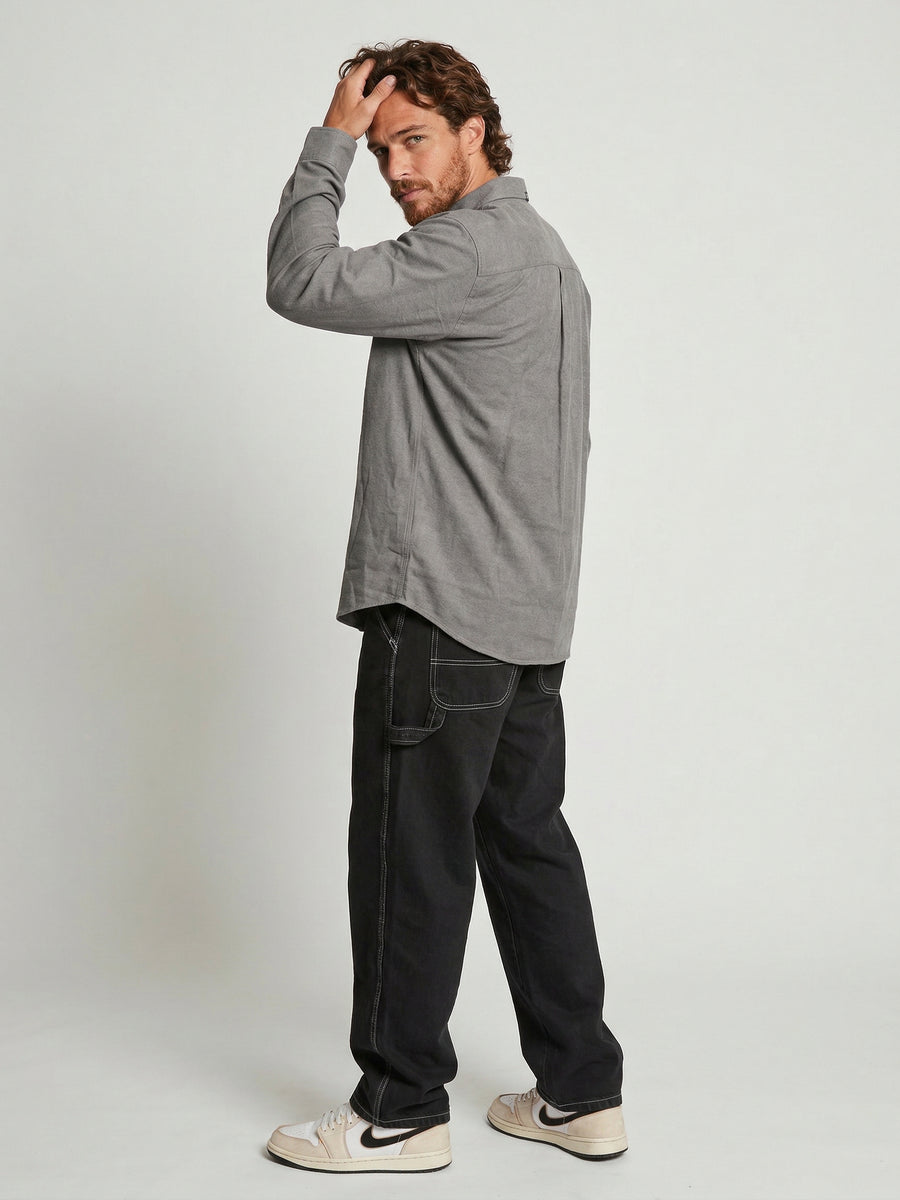 Camisa Manga Larga Hombre Algodón Gris