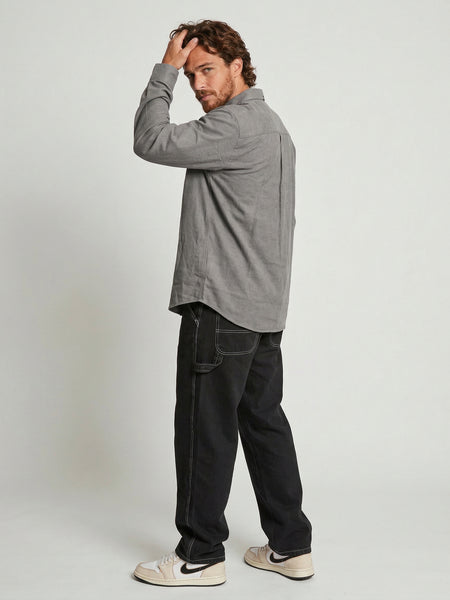 Camisa Manga Larga Hombre Algodón Gris