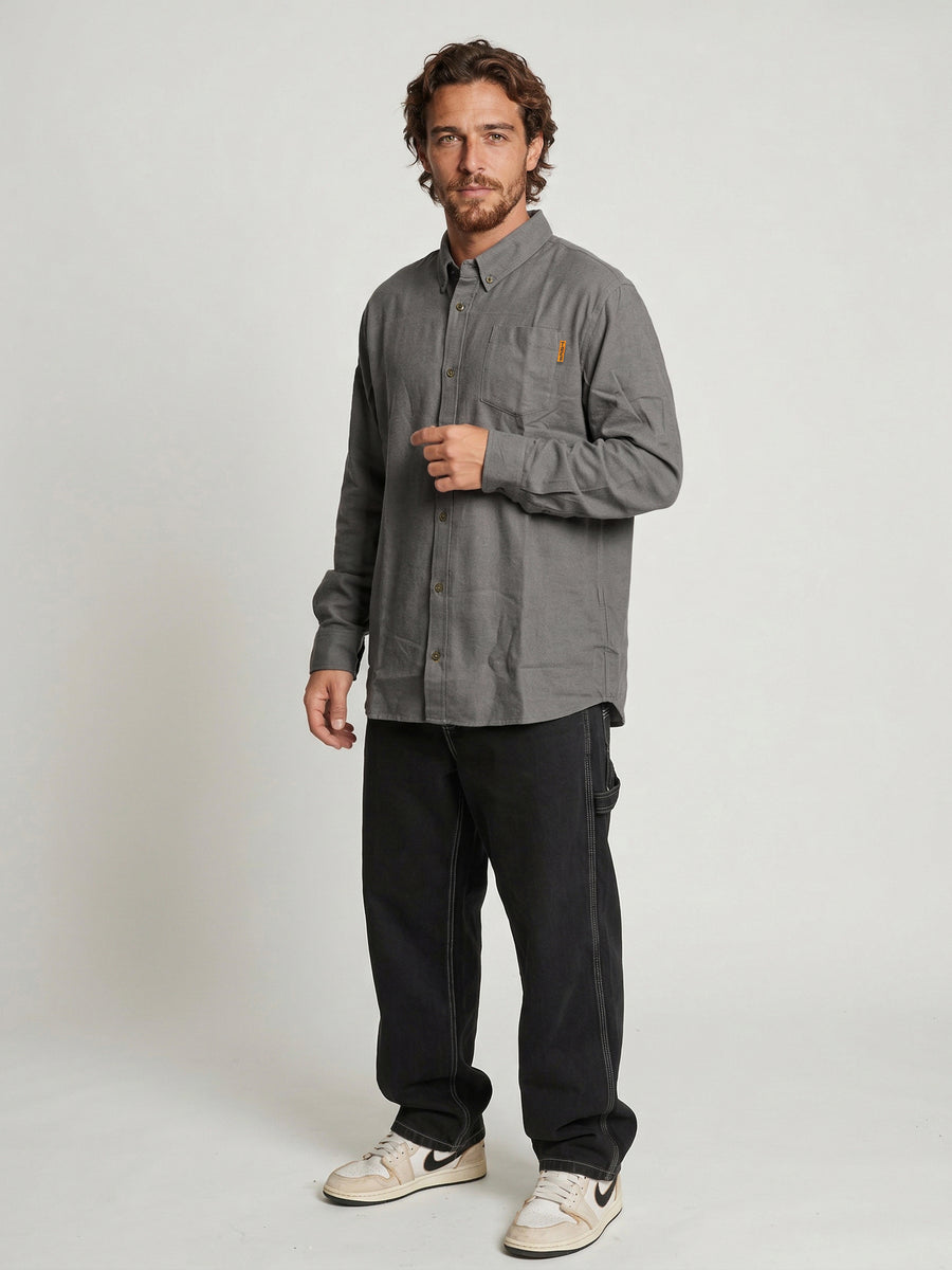 Camisa Manga Larga Hombre Algodón Gris