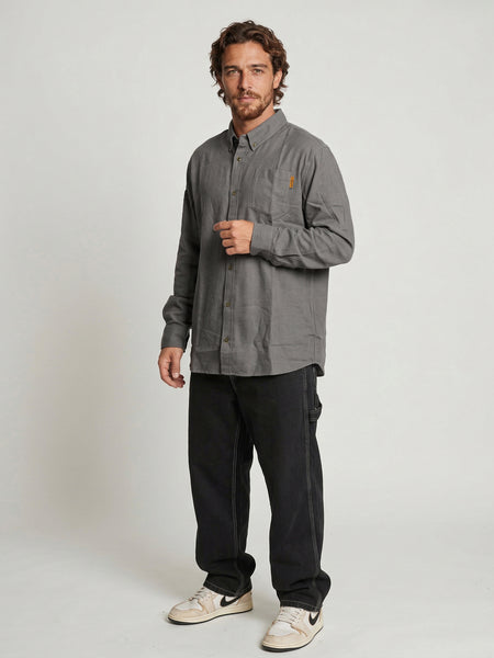 Camisa Manga Larga Hombre Algodón Gris