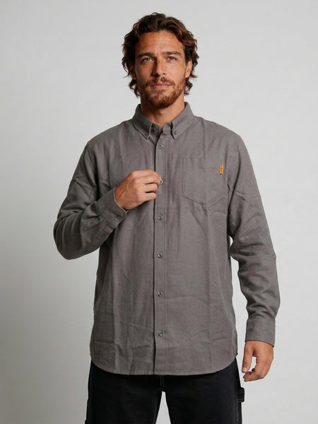 Camisa Manga Larga Hombre Algodón Gris