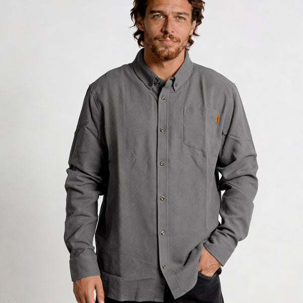 Camisa Manga Larga Hombre Algodón Gris