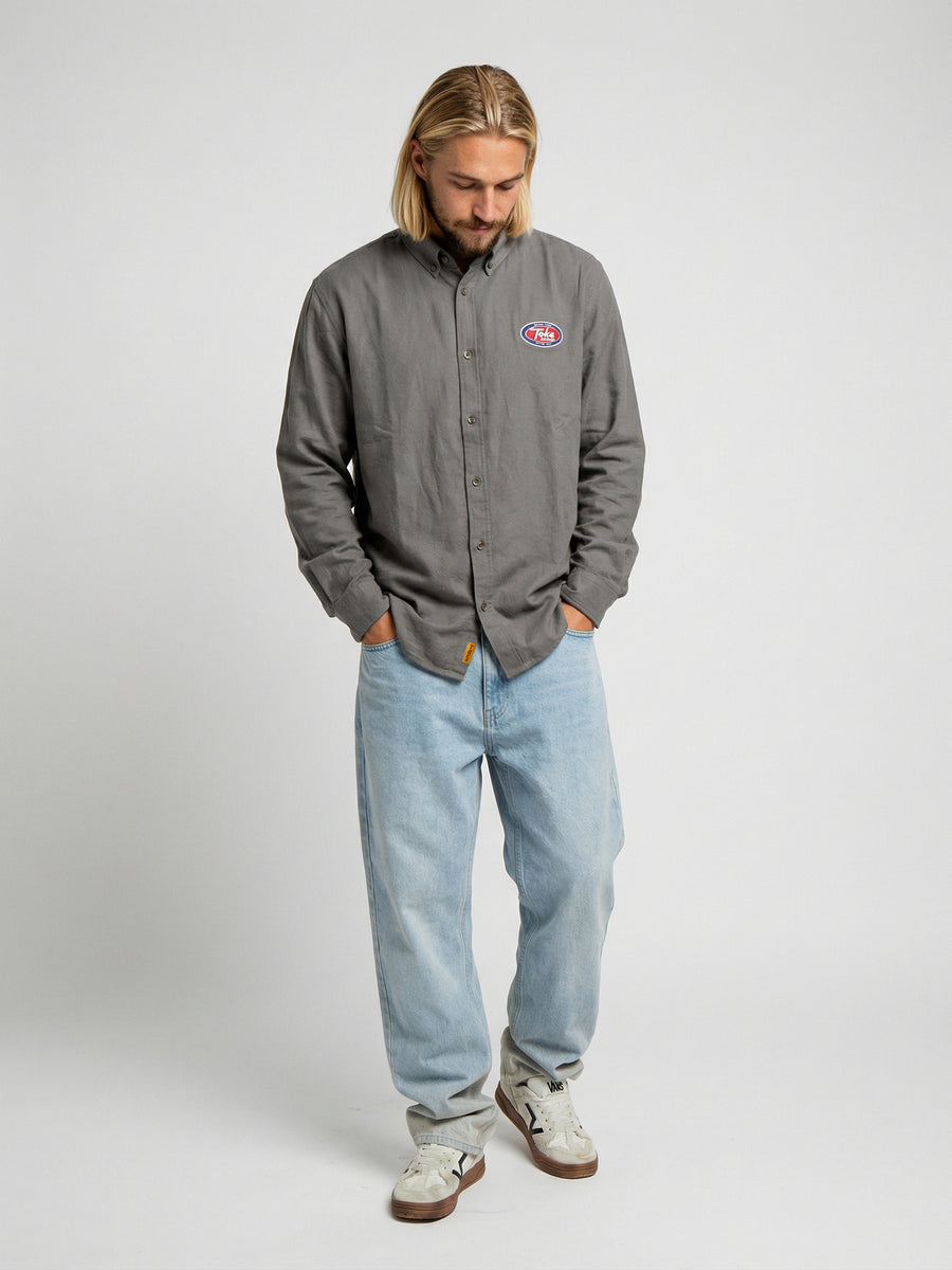Camisa Manga Larga Hombre Retro Gris