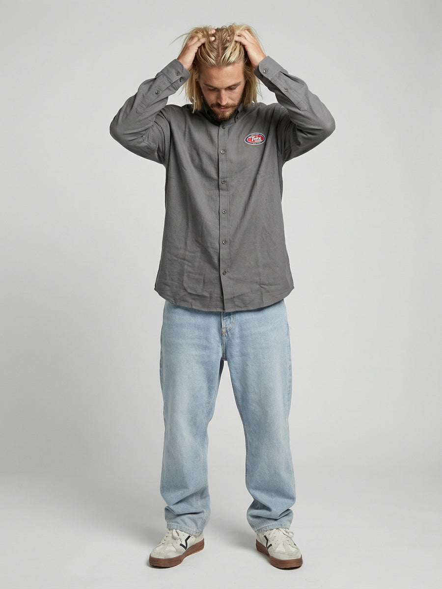 Camisa Manga Larga Hombre Retro Gris