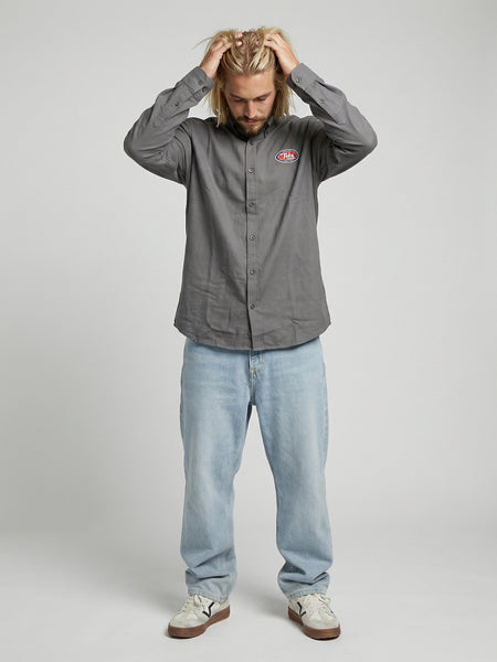 Camisa Manga Larga Hombre Retro Gris