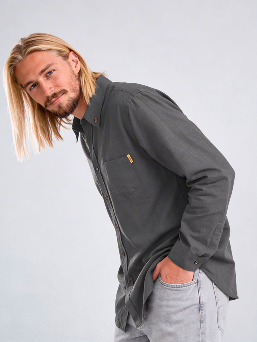 Camisa Manga Larga Hombre Lino Gris