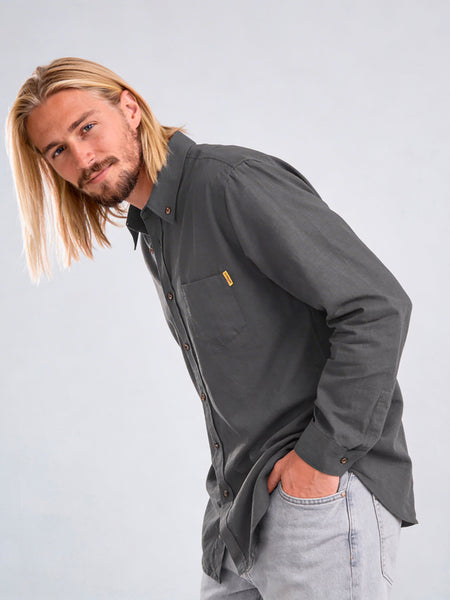 Camisa Manga Larga Hombre Lino Gris