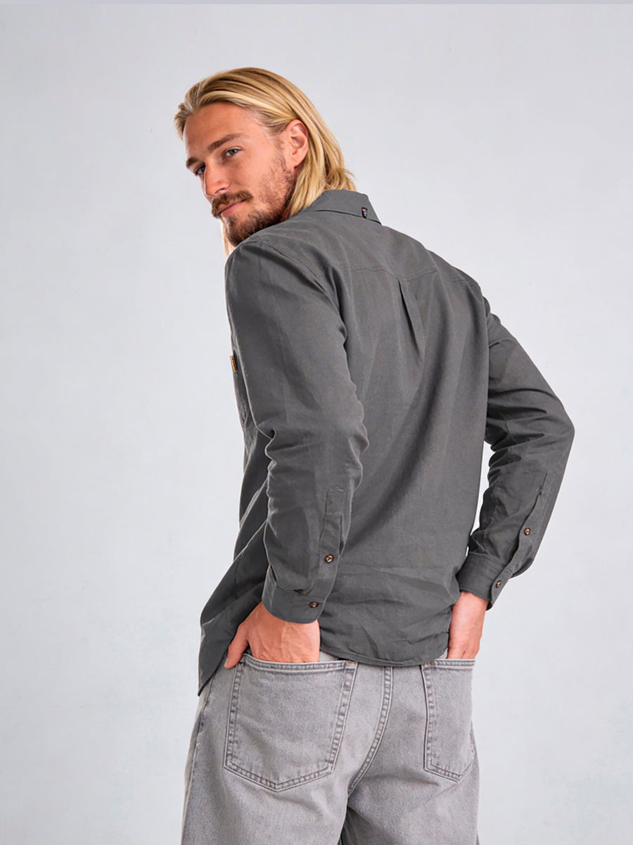 Camisa Manga Larga Hombre Lino Gris