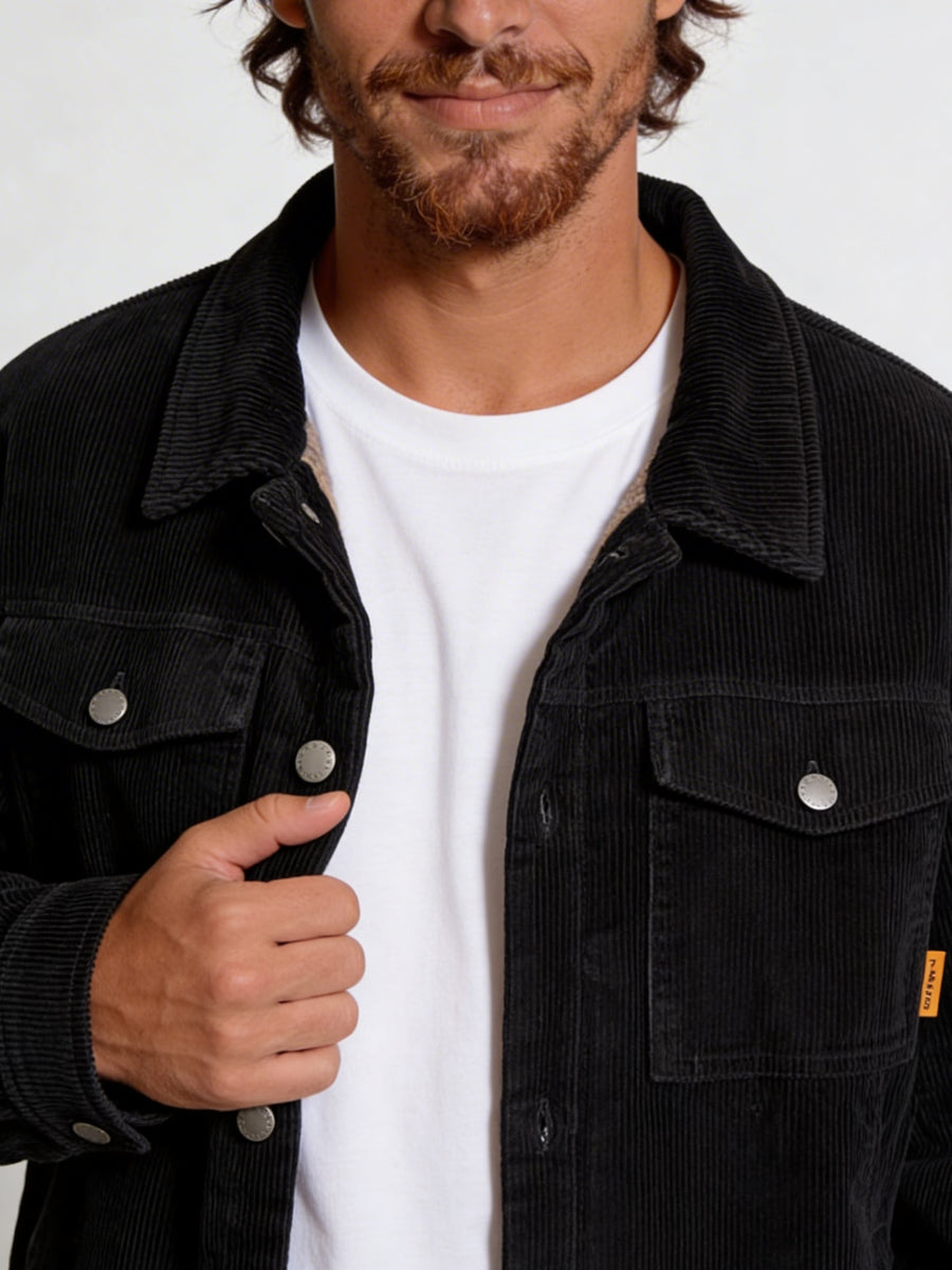 Chaqueta Hombre Cotelé Negra Classic